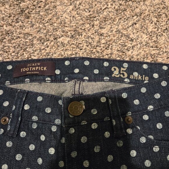 J Crew Toothpick Ankle Skinny Jeans Polka Dot Dark Blue White 25 - Picture 3 of 5